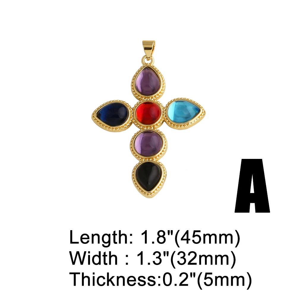 18K Gold Plated Large Pearl and Zircon Cross Pendants for Necklaces pdta319
