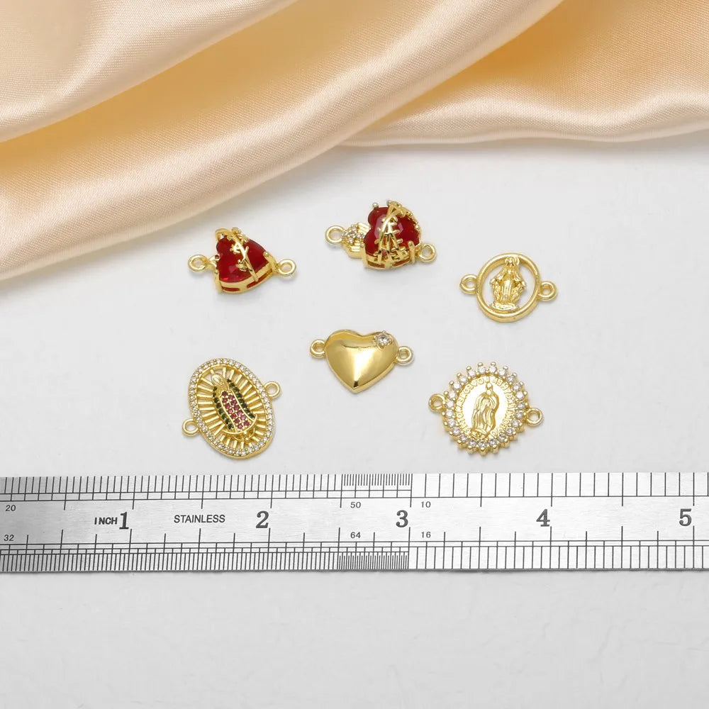 18K Gold Plated Virgin Mary Red Heart Double Loop Bracelet Charms Wholesale chma675