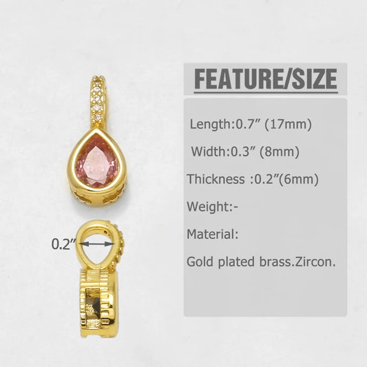 18K Gold Plated Teardrop Zircon Pendant Charms for DIY Jewelry Making Wholesale pdtc056