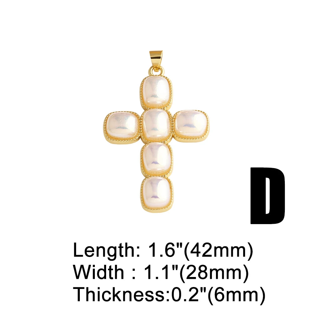 18K Gold Plated Large Pearl and Zircon Cross Pendants for Necklaces pdta319