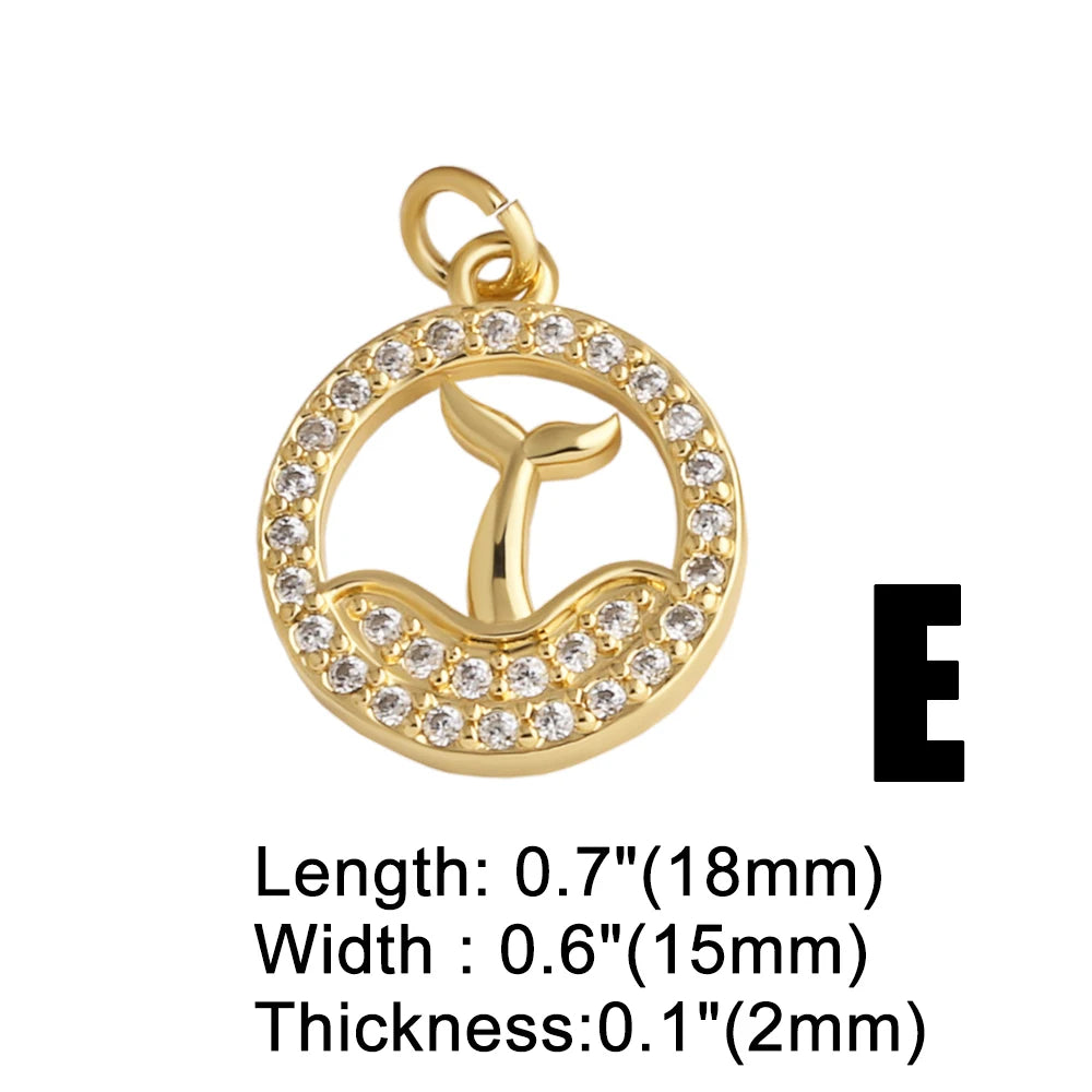 18K Gold Plated Zircon Enamel Ocean Starfish Jellyfish Shell Charms for Jewelry pdtb897