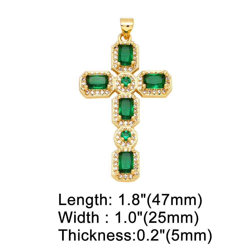 Large 18K Gold Plated Zircon Cross Pendants for DIY Necklace Wholesale pdta973