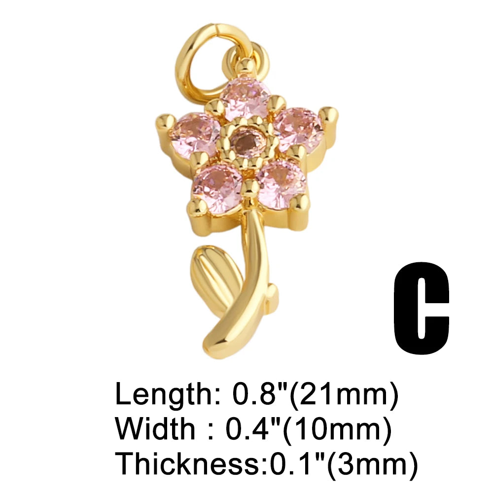 18K Gold Plated Natural Shell Charms Zircon Flower Pendants Wholesale chma585
