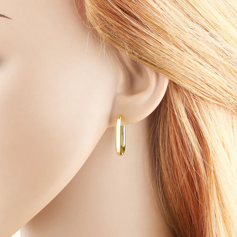 18K Gold Plated Smooth Oval Huggie Hoop Earring Findings Wholesale ersu21