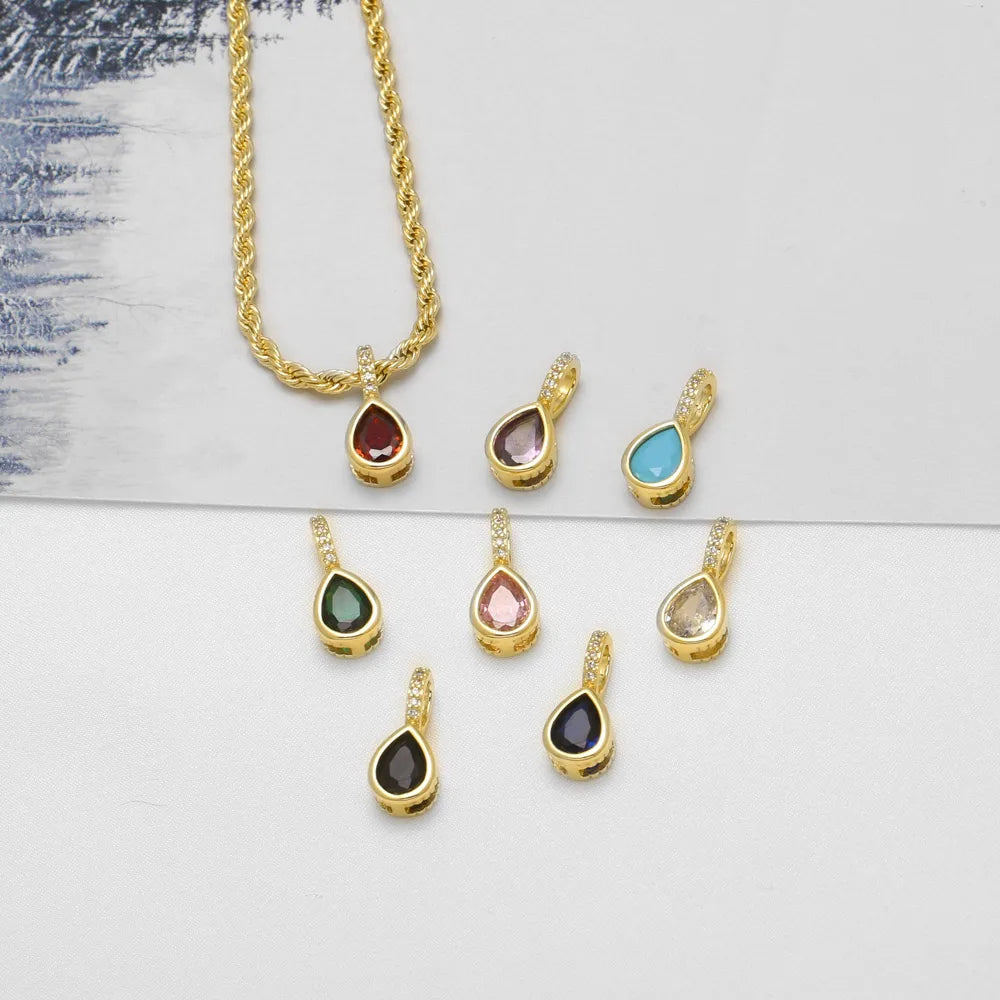 18K Gold Plated Teardrop Zircon Pendant Charms for DIY Jewelry Making Wholesale pdtc056