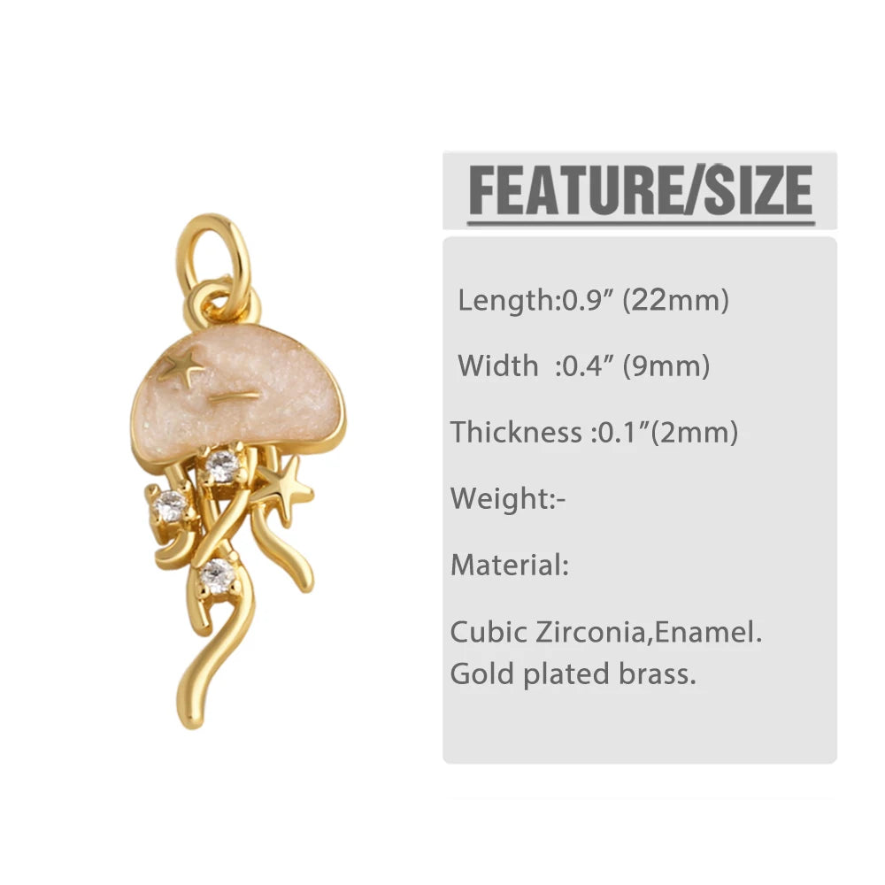 18K Gold Plated Zircon Enamel Ocean Starfish Jellyfish Shell Charms for Jewelry pdtb897