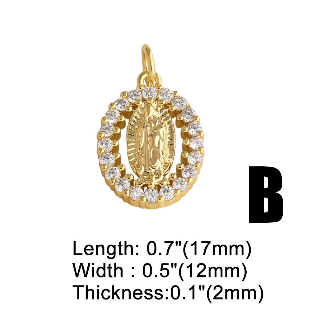 18K Gold Plated Virgin Mary Catholic Religious Pendants with Cubic Zirconia pdtb879