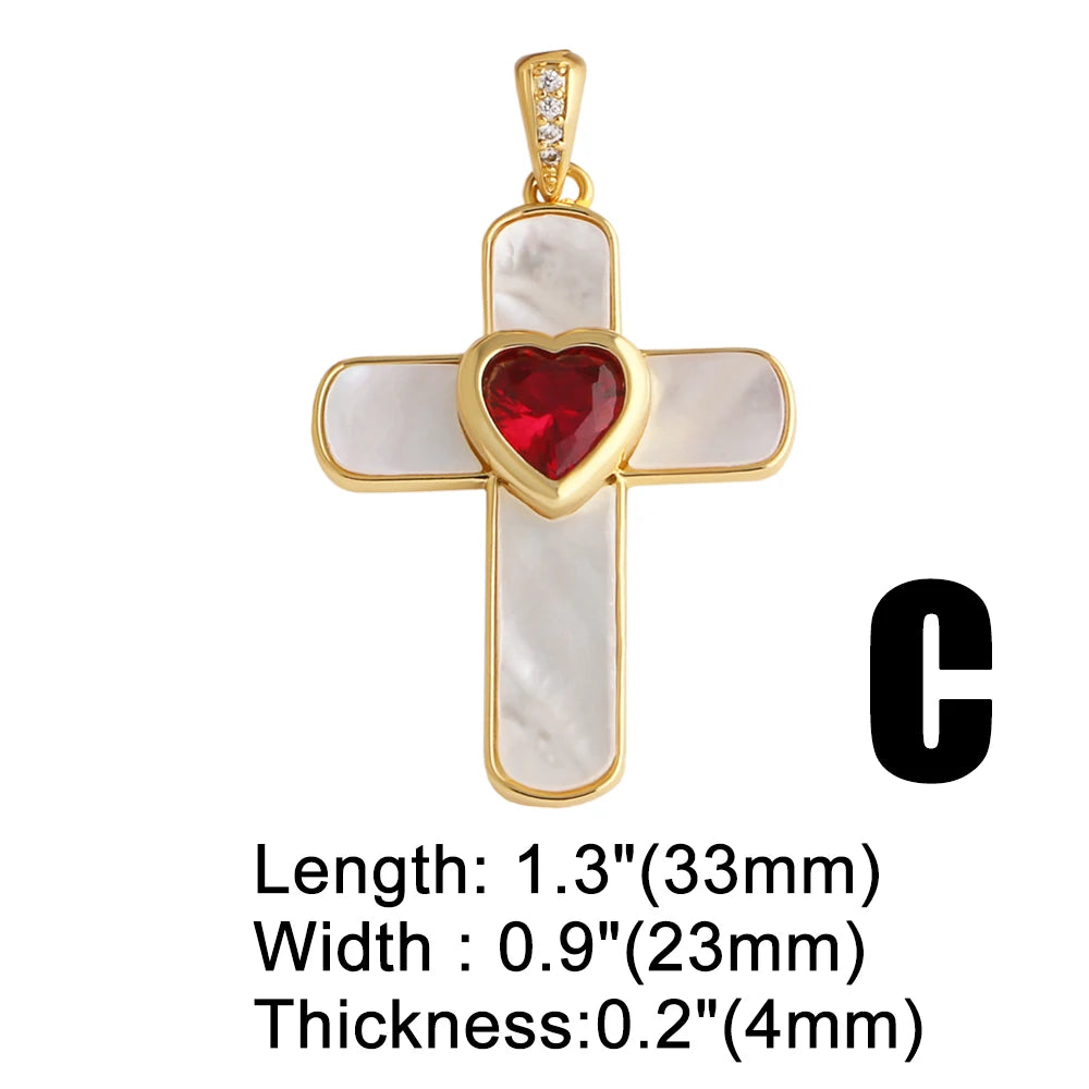 18K Gold Plated Shell Cross Pendants with Heart Zircon pdta317