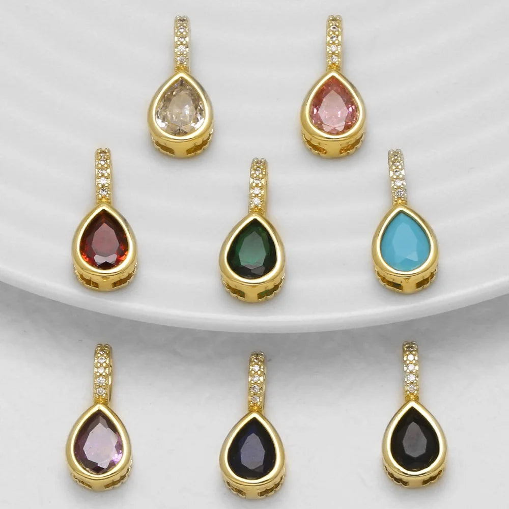 18K Gold Plated Teardrop Zircon Pendant Charms for DIY Jewelry Making Wholesale pdtc056