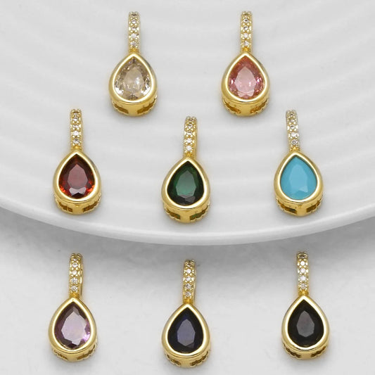 18K Gold Plated Teardrop Zircon Pendant Charms for DIY Jewelry Making Wholesale pdtc056