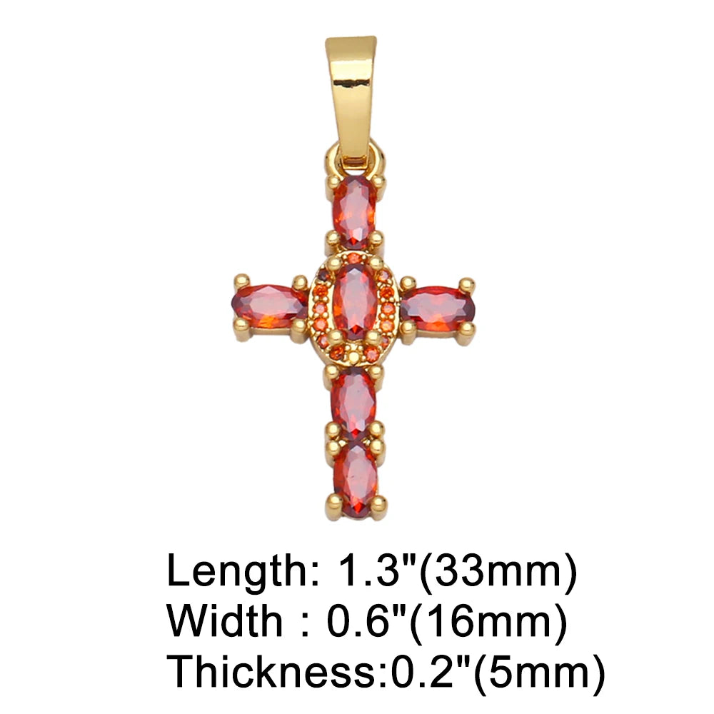18K Gold Plated Rainbow Zircon Cross Pendant for DIY Jewelry Making pdta638