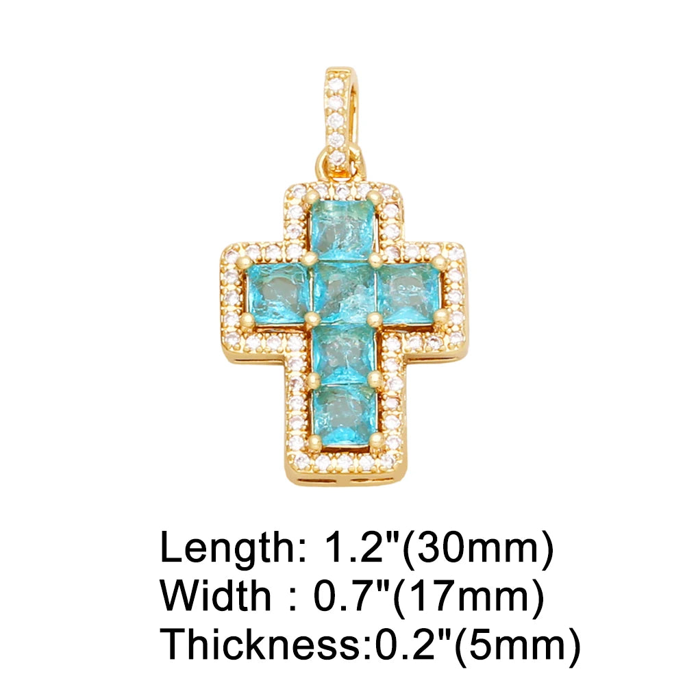 18K Gold Plated Zircon Cross Pendants for Necklace DIY Wholesale pdtb283