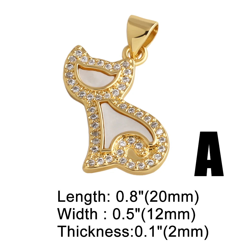 18K Gold Plated Cute Cat Paw Shell Pendants with Cubic Zirconia for Jewelry pdtb892
