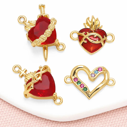Gold Sacred Heart Charms for Bracelet Making Wholesale chma344