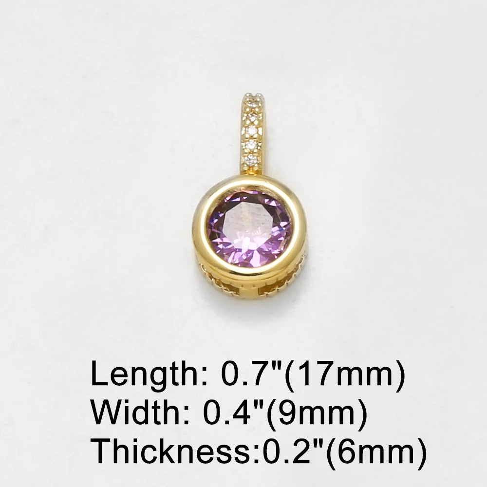 18K Gold Plated Round Cubic Zirconia Pendant Charms for DIY Jewelry Wholesale pdtc057
