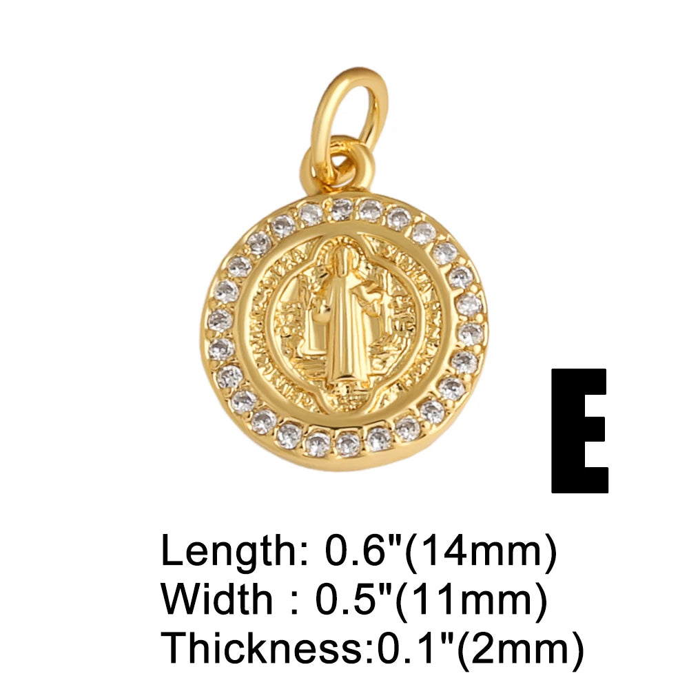 18K Gold Plated Mini Zircon Virgin Mary Cross Heart Pendants for DIY Jewelry chma581