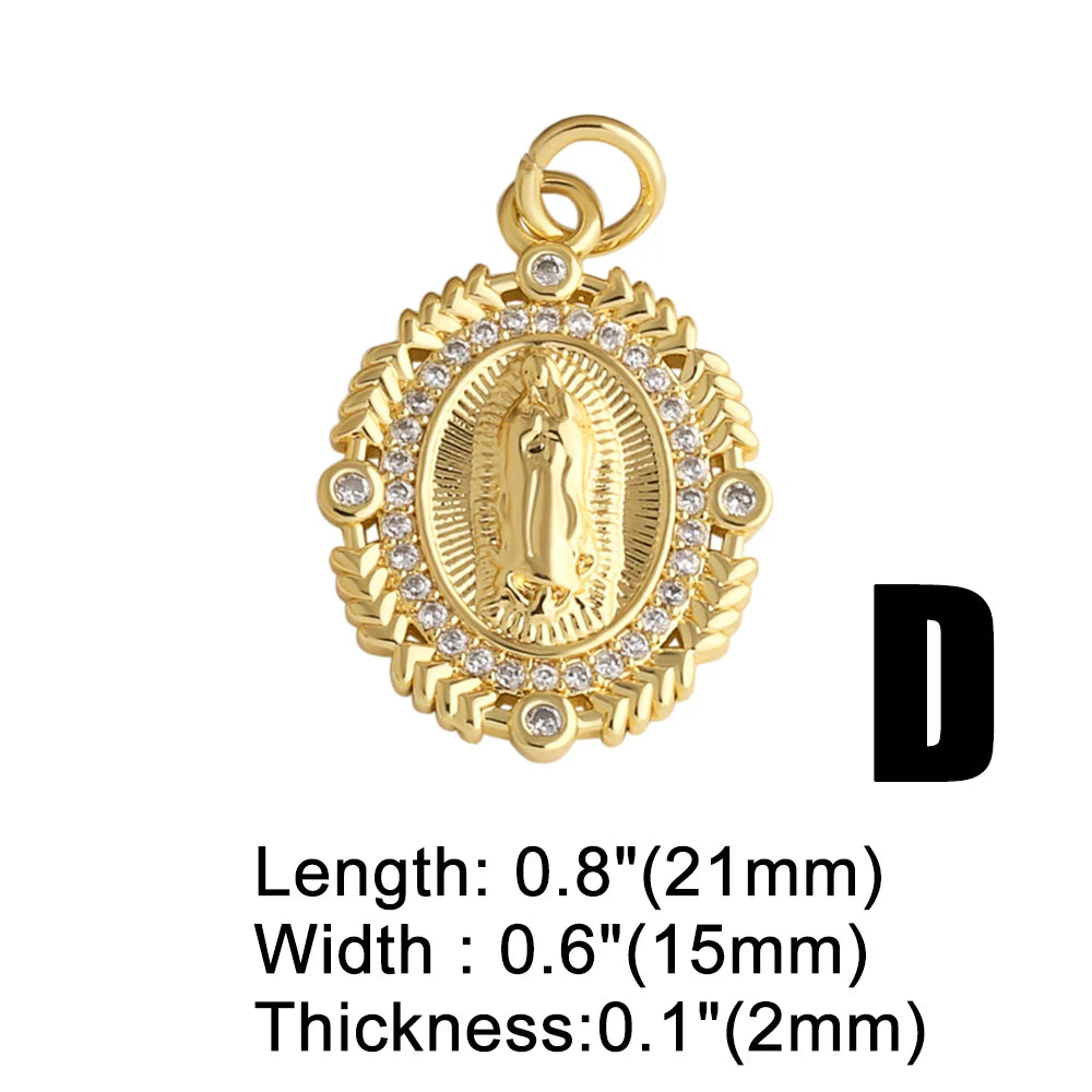 18K Gold Plated Virgin Mary Catholic Religious Pendants with Cubic Zirconia pdtb879
