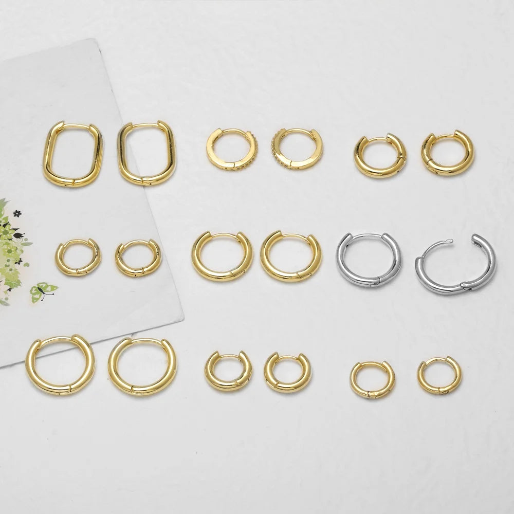 18K Gold Plated Smooth Oval Huggie Hoop Earring Findings Wholesale ersu21