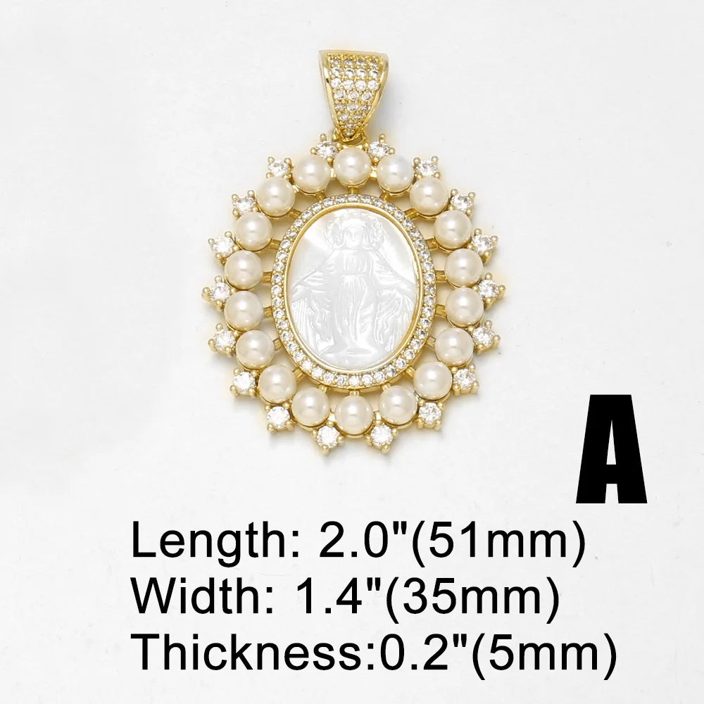 18K Gold Plated Virgin Mary Pearl Zircon Large Pendant Charms Wholesale pdtc002