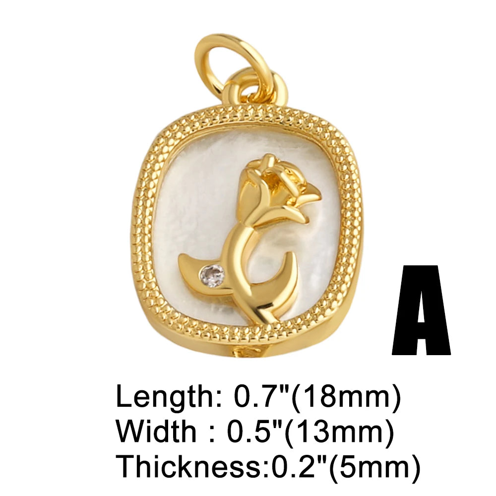18K Gold Plated Natural Shell Charms Zircon Flower Pendants Wholesale chma585