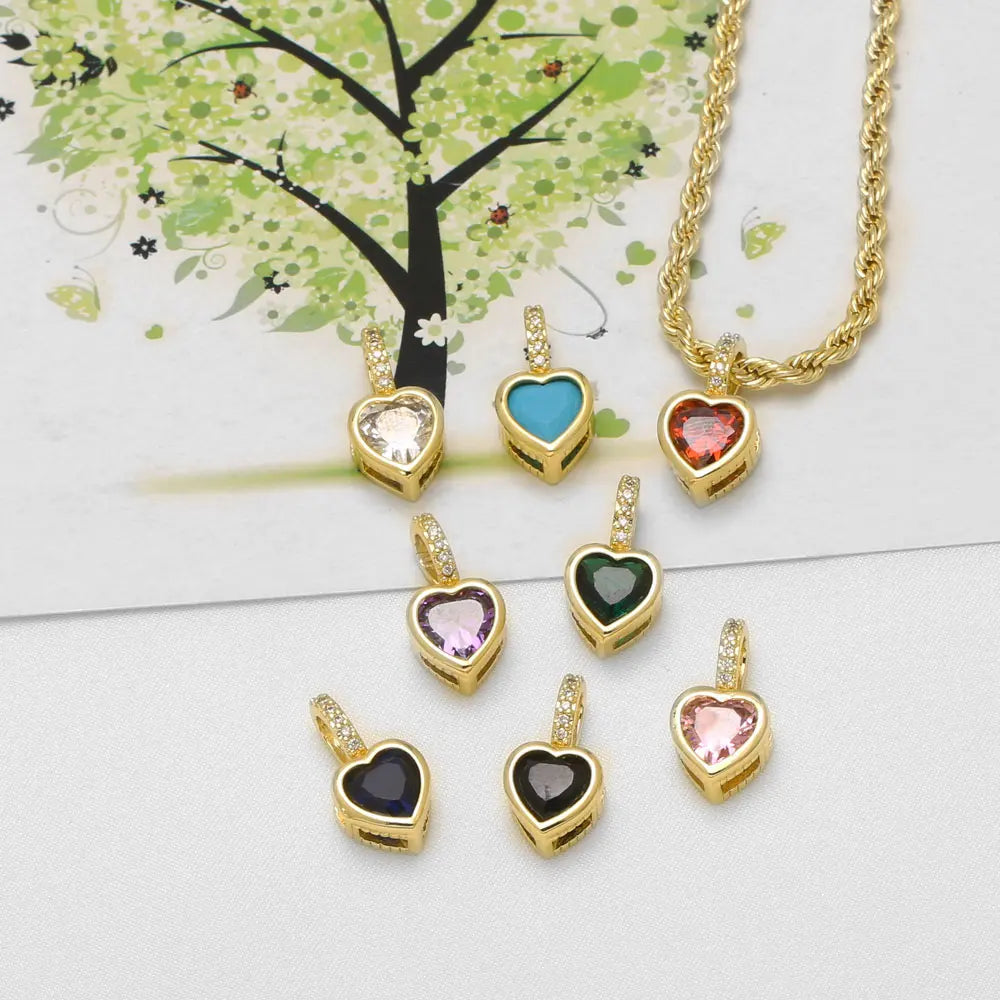 18K Gold Plated Zircon Heart Pendant Charms for DIY Necklace Bracelet Wholesale pdtc058