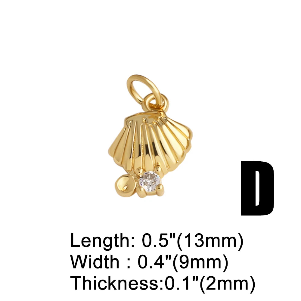 18K Gold Plated Zircon Enamel Ocean Starfish Jellyfish Shell Charms for Jewelry pdtb897
