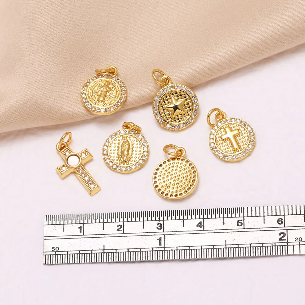 18K Gold Plated Mini Zircon Virgin Mary Cross Heart Pendants for DIY Jewelry chma581