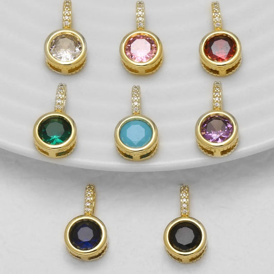 18K Gold Plated Round Cubic Zirconia Pendant Charms for DIY Jewelry Wholesale pdtc057