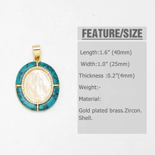 18K Gold Plated Virgin Mary Turquoise Shell Pendant Charms for DIY Jewelry Wholesale pdtc001