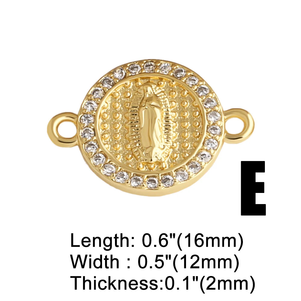 18K Gold Plated Religious Cross Virgin Mary Heart Bracelet Connector Charms chma586