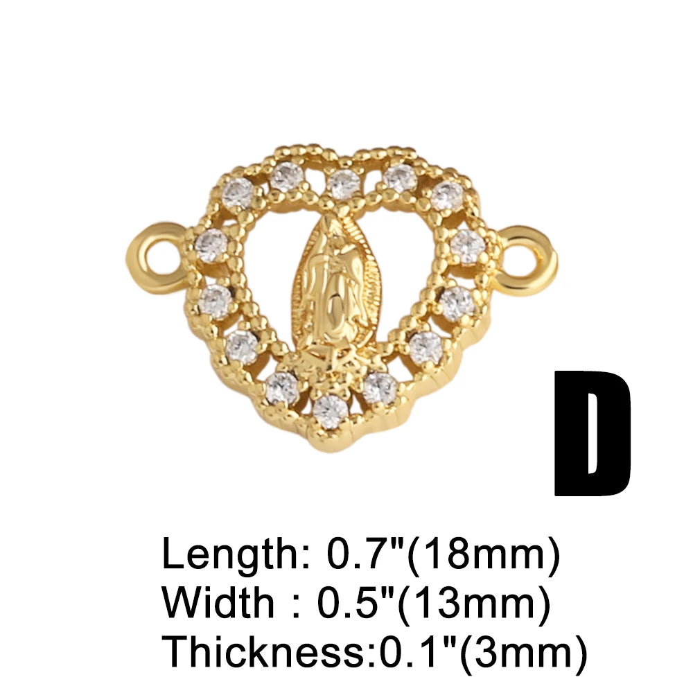 Gold Plated Hollow Virgin Mary Cross Double Loop Bracelet Connector Charms chma588