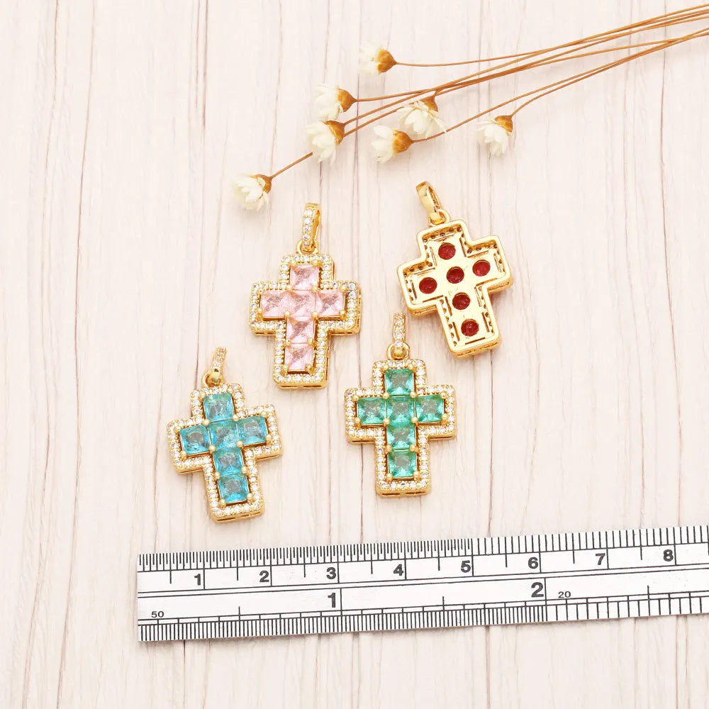 18K Gold Plated Zircon Cross Pendants for Necklace DIY Wholesale pdtb283