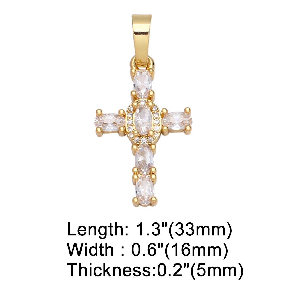 18K Gold Plated Rainbow Zircon Cross Pendant for DIY Jewelry Making pdta638